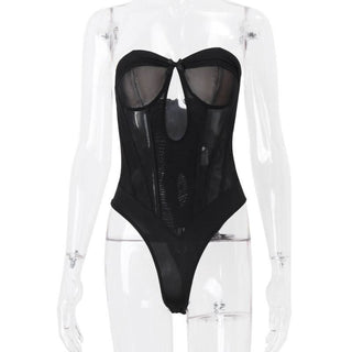 Bustier hollow out bowknot tube bodysuit