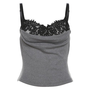 Lace patchwork ruched contrast cami top