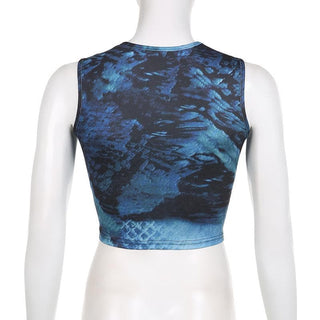 Tie dye contrast sleeveless crewneck crop top
