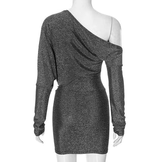 One shoulder long sleeve glitter mini dress