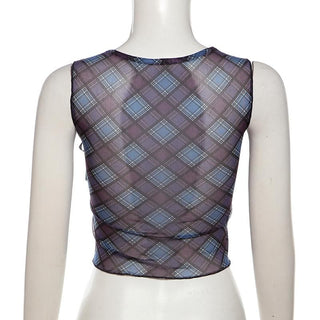 V neck plaid print bowknot crop top