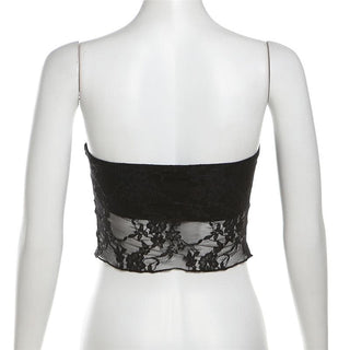 Lace ruched slit ruffle solid tube top