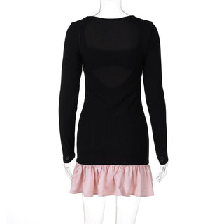 Long sleeve ribbed hollow out cut out mini dress