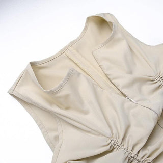 Drawstring sleeveless zip-up solid ruched mini dress-final-sale