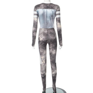 Tie dye contrast long sleeve gloves zip-up pant set