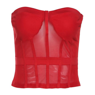 Sweetheart neck mesh stitch patchwork tube top