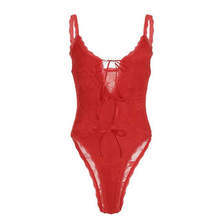 V neck lace bowknot cami bodysuit