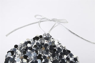 Halter self tie glitter backless textured crop top