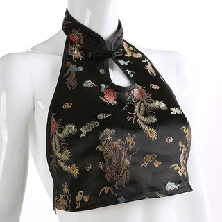 Halter backless self tie embroidery crop top