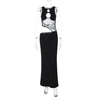 Sleeveless hollow out mesh cut out maxi dress