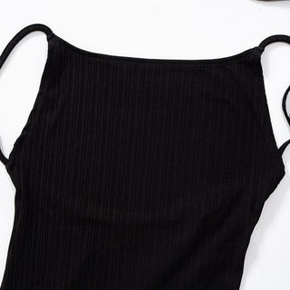 Backless self tie ribbed square neck solid cami maxi dress