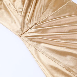 Sleeveless solid satin slit one shoulder ruched backless midi dress