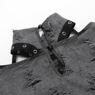Sleeveless high neck buckle patchwork top