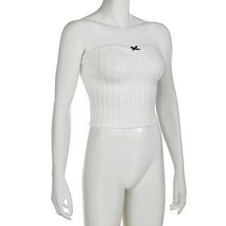 Textured bowknot ruched bowknot tube crop top
