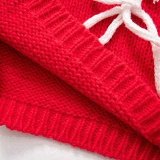 Long sleeve crewneck bowknot knitted top