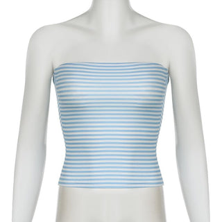 Striped print backless tube top