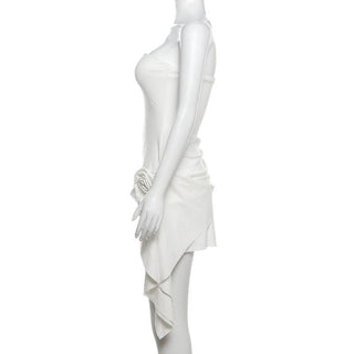Flower applique ruched tube mini dress