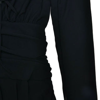 V neck long sleeve chiffon ruched ruffle mini dress