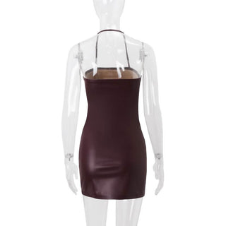 Halter PU leather mini dress