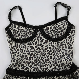 Leopard print bowknot see through mesh cami top