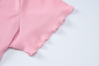 Short sleeve u neck ribbed knotted mini dress