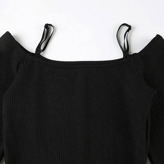 Off shoulder long sleeve solid romper