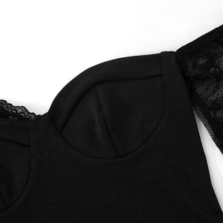 One shoulder sweetheart neck long sleeve lace top