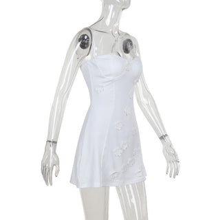 Sweetheart neck flower embroidery stitch cami mini dress