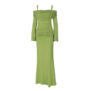 Ruched long sleeve off shoulder cami maxi dress