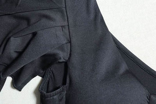 Off shoulder padded solid ruffle mini dress