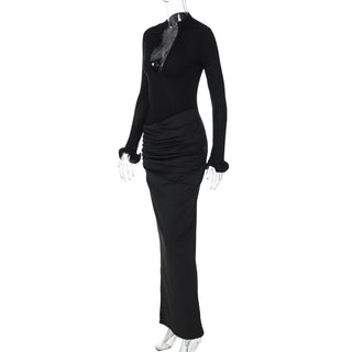 Long sleeve v neck ruched maxi dress
