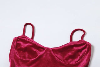 V neck velvet mesh cami mini dress