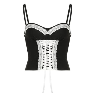 Lace up sweetheart neck cami top