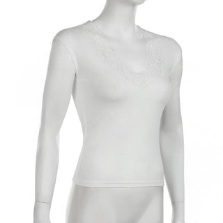 V neck cap sleeve lace hem top