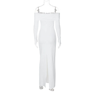 Off shoulder long sleeve slit o ring maxi dress