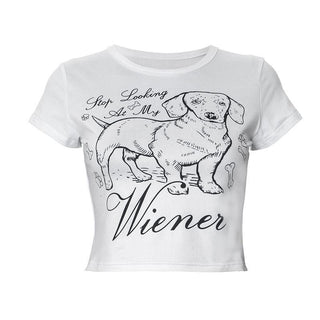 Crew neck short sleeve dog print crop top