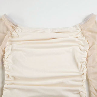 Long sleeve off shoulder mesh ruched top
