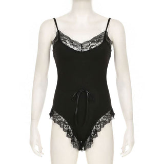 Lace hem bowknot cami bodysuit