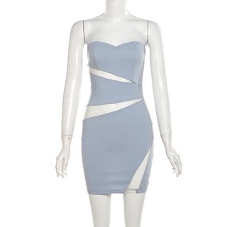 Sweetheart neck zip-up mesh patchwork tube mini dress
