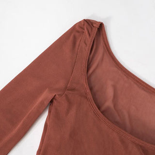 Long sleeve u neck mesh maxi dress