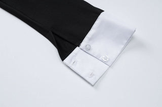 Turnover collar long sleeve zip-up button bodysuit