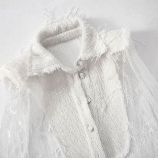 Turnover collar long sleeve lace button ruffle top