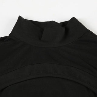 High neck long sleeve mesh hollow out bodysuit