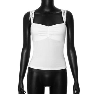 Ruched lace hem sweetheart neck cami top