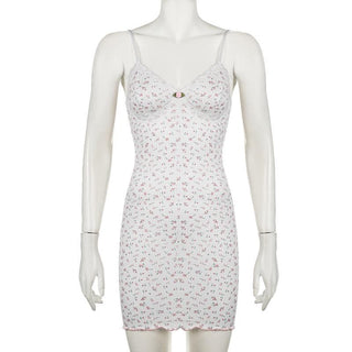 Textured print flower applique ruffle cami mini dress