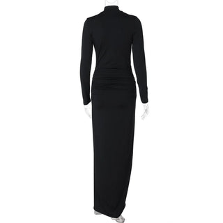 Long sleeve hollow out high slit ruched cut out maxi dress