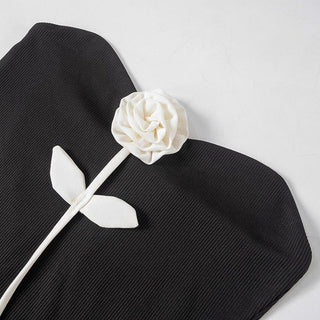 Rose applique ribbed backless tube top