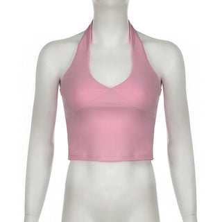 Halter backless solid crop top