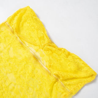 Lace hollow out ruched see through tube pant set