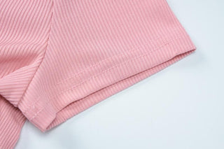 Short sleeve u neck ribbed solid pant set